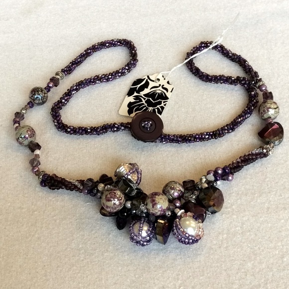 FINAL SALE PRICE CL Designs Crochet Embellished Necklace in Purple - Picture 1 of 5